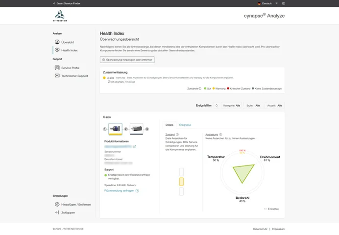 Health Index – Yellow traffic light with service recommendat