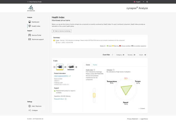 Health Index – Yellow traffic light with service recommendat